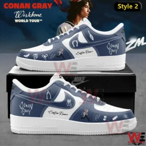 Blue gray custom sneakers with Wishbone tour themed graphics and personalized name area!