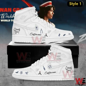 White high top shoes with Conan Gray themed drawings and custom name on the side!