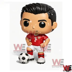 Cristiano Ronaldo CR7 Portugal Pop Figure 4 Red uniform football player vinyl figure posed with a soccer ball on a light background!
