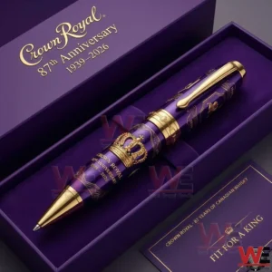Purple and gold Crown Royal commemorative pen inside a luxury presentation box!