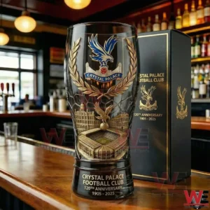 Crystal Palace anniversary pilsner glass on a bar counter!
