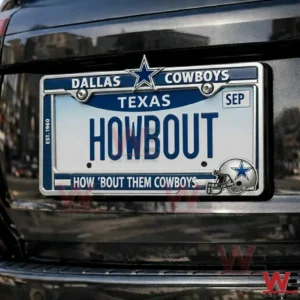 Texas football license plate with themed frame displayed on a car rear!