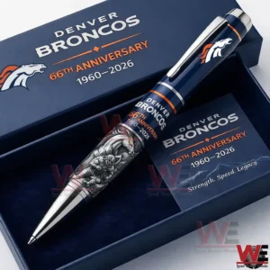 Denver Broncos anniversary pen in a navy gift box with team logo and bold 1960 2026 commemorative text.