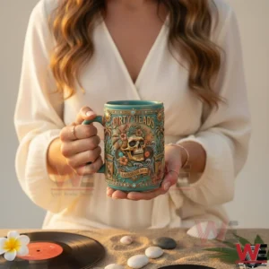 Dirty Heads California Soul Mug 5 Woman holding a Dirty Heads California Soul mug near the beach!