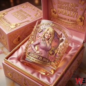 Dolly 80th birthday crystal glass in pink gift box!