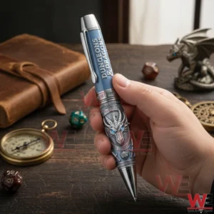 Dungeons and Dragons 52nd Anniversary Collector’s 1974-2026 Pen 3 Hand holding a Dungeons and Dragons pen with tabletop adventure background!
