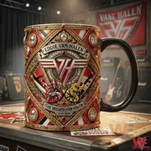 Eddie Van Halen The Mighty Mug 6 Close up of an Eddie Van Halen mug on stage equipment!