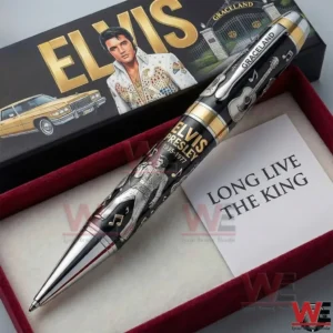 Close up of an Elvis Presley commemorative pen with intricate details inside a premium presentation box!