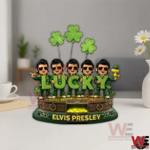 Elvis Presley x St. Patrick's Day Building Blocks Set 6 Elvis Presley Saint Patrick Day building block display on a modern table with neutral background!