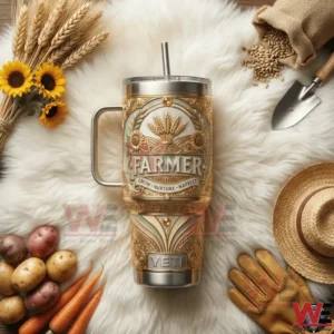 Farmer themed insulated tumbler with handle and straw!