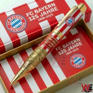 Bayern Munich anniversary ballpoint pen placed in a red presentation box with gold accents and club emblem!