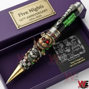 Horror themed metal pen with animatronic design displayed inside a presentation box with dramatic styling!
