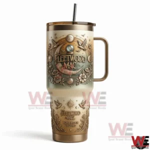 Decorative insulated tumbler with handle and straw featuring celestial and floral artwork on a white background!