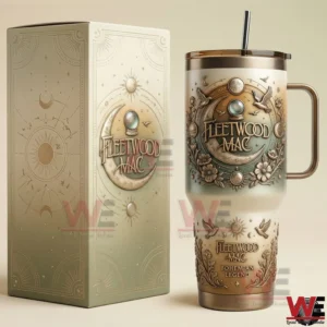 Matching insulated tumbler and decorative box with celestial design displayed on a neutral background!