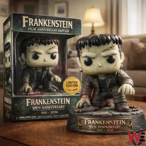 Frankenstein anniversary collectible figure with matching box and themed display base!