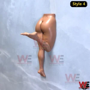Funny Human Body Wall Hook 13 Glossy nude brown wall hook shaped like a stylized human lower body with one leg lifted forming a hook on a light blue background!