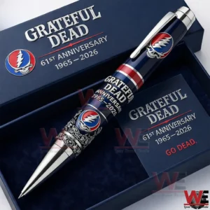 Grateful Dead commemorative pen placed in a luxury presentation box with iconic band artwork!