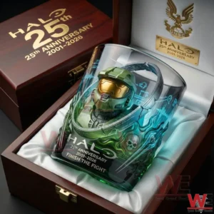 Halo anniversary glass in wooden gift box!