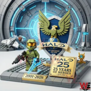 Halo anniversary building blocks display with hero figure!