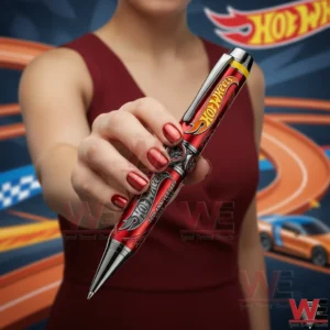 Hand holding a Hot Wheels anniversary pen!