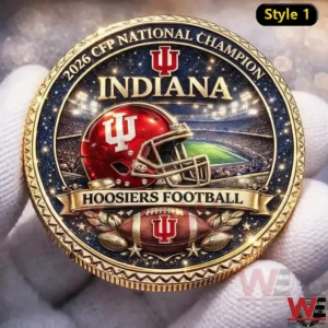 Indiana Hoosiers 2026 CFP national champion coin with red helmet football field and gold championship details!