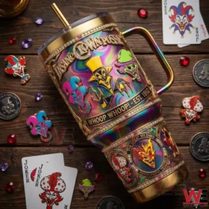 Insane Clown Posse tumbler on wooden table with themed decor!