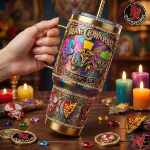Hand holding Insane Clown Posse tumbler in decorated setting!