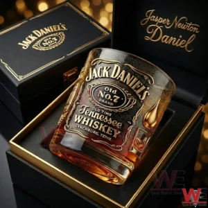Jack Daniels whisky glass displayed inside a luxury gift box!