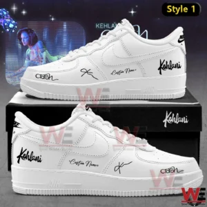 White custom Air Force One sneaker with Kehlani signature and custom name on side