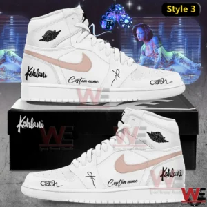White high top shoes with nude logo and signature!