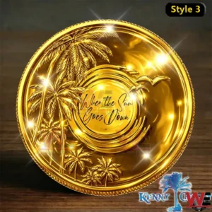 Kenny Chesney Noshoes Nation Gold Commemorative Coin 7 Gold commemorative coin with palm trees and sunset design!