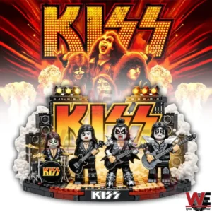 Kiss Band Building Blocks Set 6 Kiss themed building block set with large stage graphic concert lighting smoke and band figures!