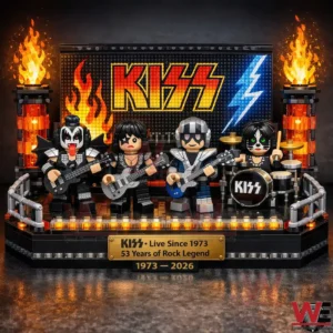 Close up of KISS brick concert stage with four band figures!