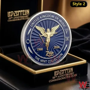 Led Zeppelin 58th Anniversary The Song Remains The Same Coin (1968–2026) 5 Led Zeppelin commemorative coin with winged figure detailed radial background and elegant metallic finish!