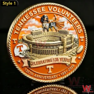 Close up of the front side Tennessee Volunteers 135 year commemorative coin!
