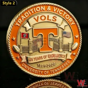 Close up of the back side Tennessee Volunteers 135 year commemorative coin!