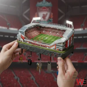 Liverpool Anfield Stadium Wall Key Holder 3 A hand held Liverpool stadium model with hooks underneath used for organizing keys and showcasing team pride!