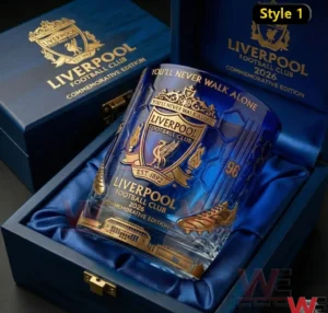 Liverpool Football Club 2026 Commemorative Whiskey Glass 6 Blue Liverpool Football Club 2026 commemorative whiskey glass inside a premium gift box with gold crest and decorative elements!