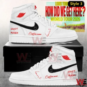 White high top sneaker with black accents and custom name fan inspired design!