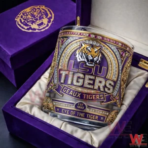 LSU Tigers whiskey glass inside a purple luxury gift box!