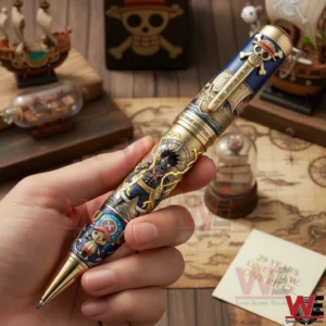 One Piece themed pen held by a hand with pirate themed display elements!