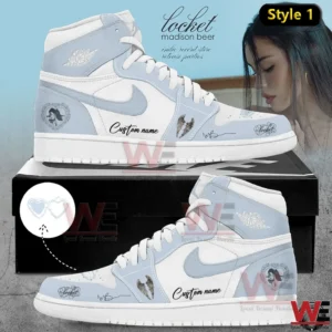 This image presents a personalized high top sneaker emphasizing gentle colors elegant design details and a modern lifestyle aesthetic!