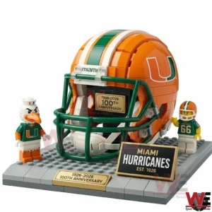 Miami Hurricanes football helmet display on white background!