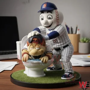 Close up of a funny baseball mascot figurine scene on a desk display!
