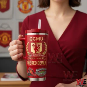 Person holding a red football themed insulated tumbler!