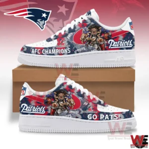 New England Patriots themed sneakers displayed with team logo and red background!