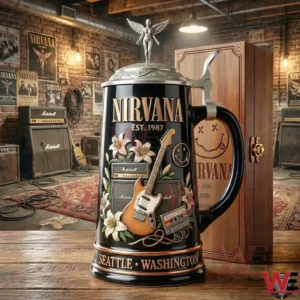 Nirvana anniversary beer stein with display box on wooden table!