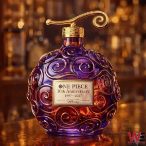 This image presents a One Piece themed whiskey bottle highlighting elegance collectible appeal and a premium celebratory mood!
