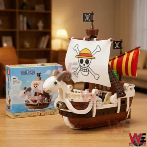 Going Merry building ship with Straw Hat pirate flag!
