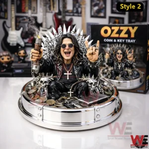 Ozzy Osbourne 3D Coin & Key Tray 4 Silver rock themed tabletop tray with seated figure coins keys and music inspired decor!